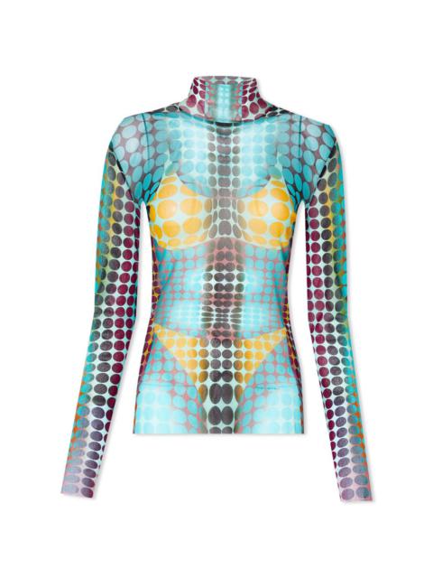 Jean Paul Gaultier Cyber Print High Neck Mesh Top