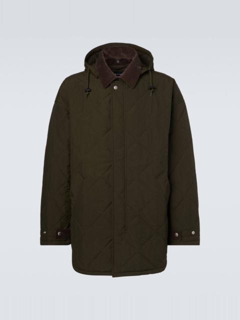 Corduroy-trimmed quilted hooded jacket