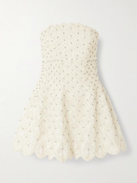 Scallop Strapless Embellished Taffeta Mini Dress