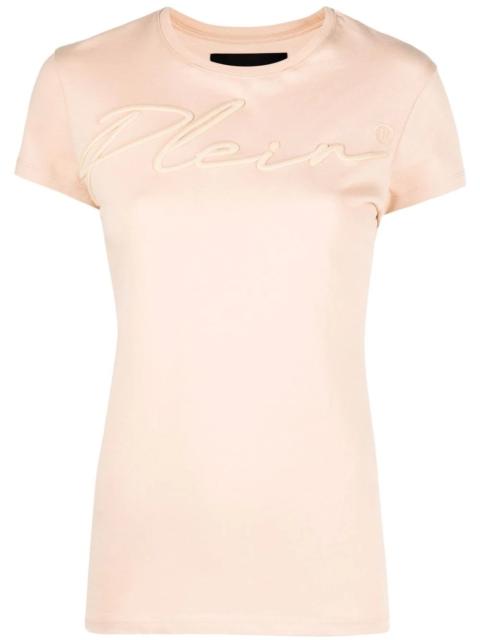 satin logo-embroidered T-shirt