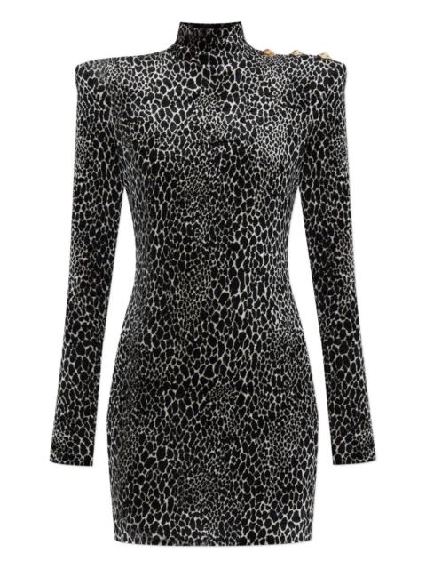 padded-shoulder animal-print dress
