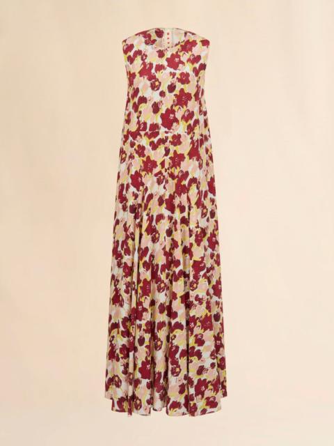 PINK AND BURGUNDY SILK MAXI DRESS WITH SECRET BOUQUET PRINT