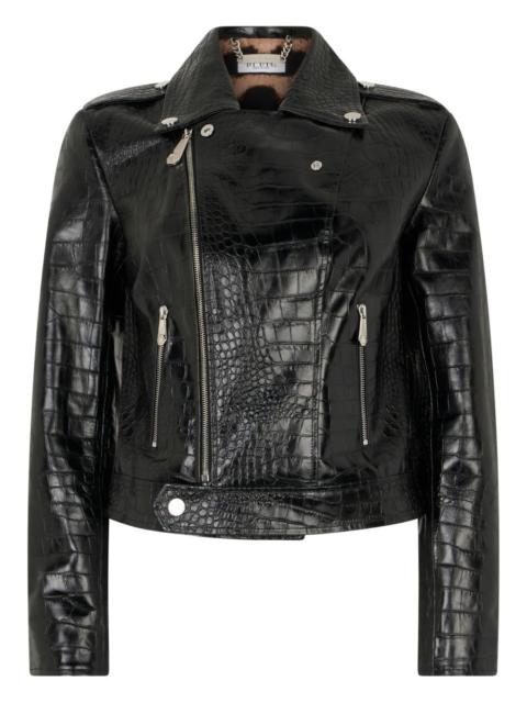 croc-print zip-up jacket