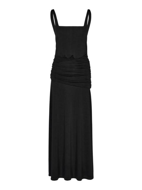Plant Of Joy Ruched Jersey Maxi Dress black