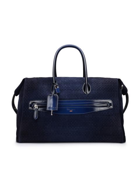 Blue suede and leather weekend bag