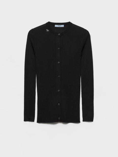 Ribbed knit wool cardigan