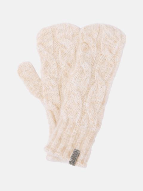 Embellished cable-knit wool gloves