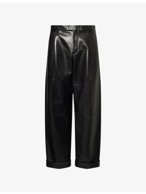Regular-Fit Straight-Leg Leather Trousers