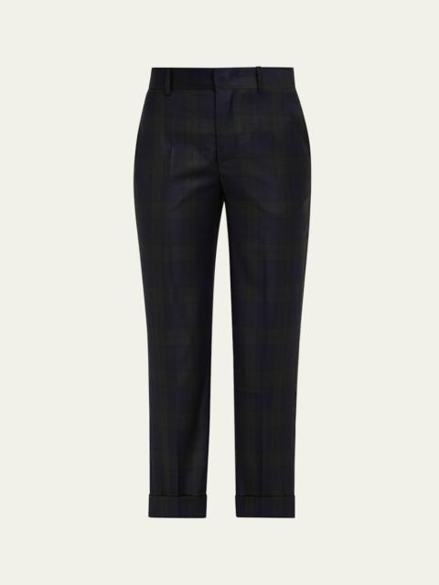 Angela Check Slim-Leg Crop Trousers