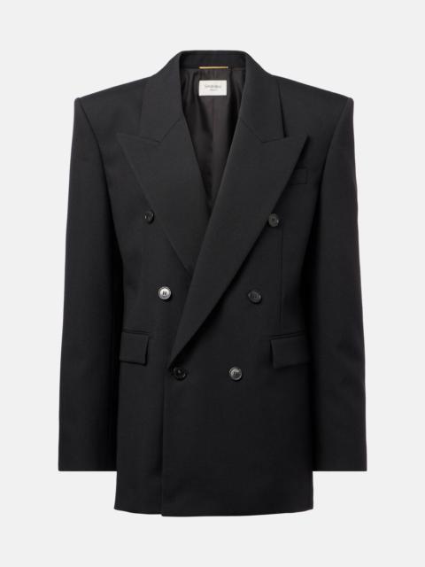 Double-breasted wool canvas blazer