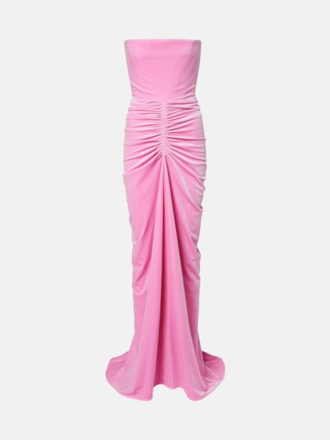 Ruched velvet bustier gown