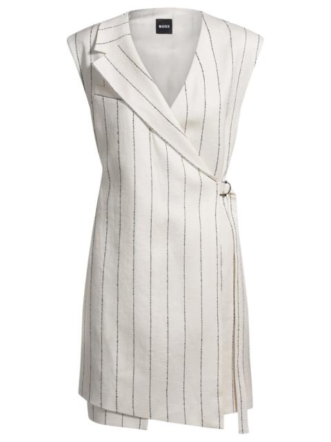 WRAP-FRONT DRESS IN A PINSTRIPE LINEN BLEND