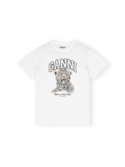 WHITE BASIC JERSEY LEOPARD RELAXED T-SHIRT