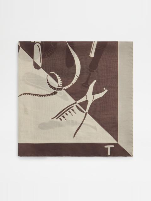 FOULARD IN COTTON AND SILK - BROWN