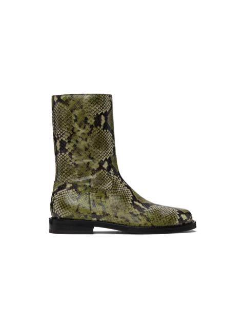 Green Snake-Embossed Leather Boots