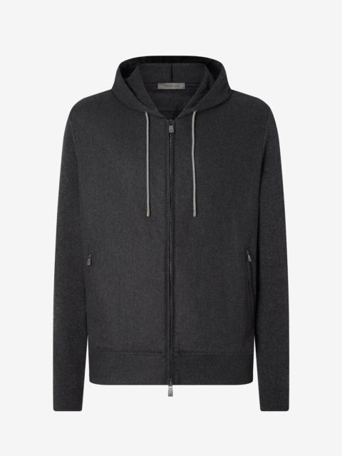Anthracite melange grey full zip eco-cashmere sweatshirt