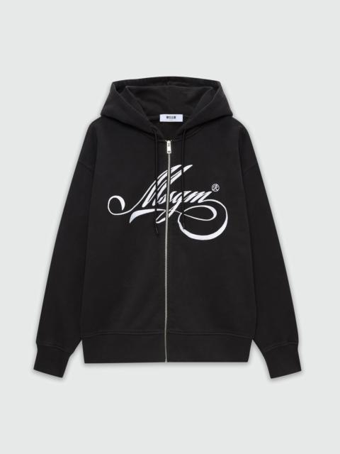 Black jersey hoodie with cursive MSGM logo