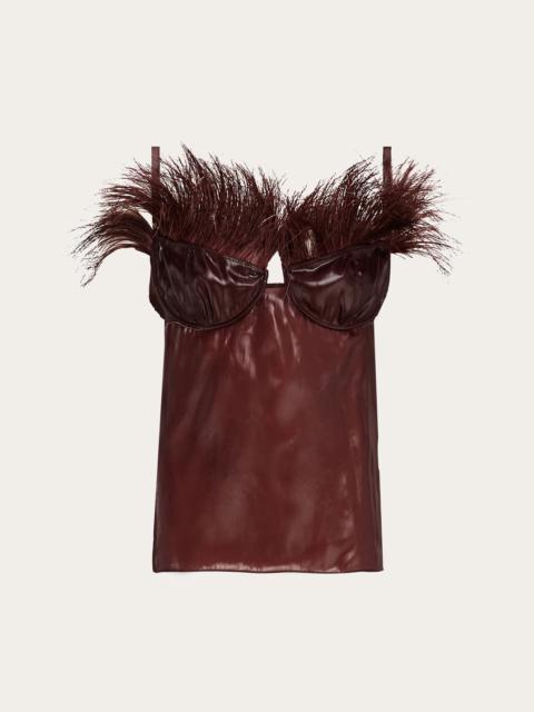 Organza top with feather embellishment