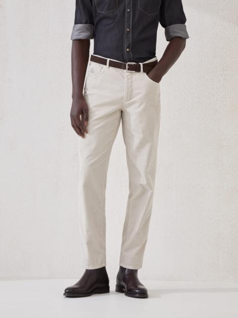 Garment-dyed five-pocket Italian fit trousers in cotton narrow wale corduroy