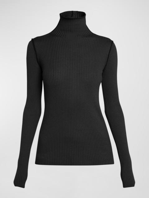 Extra Fine Wool Ribbed Turtleneck Sweater
