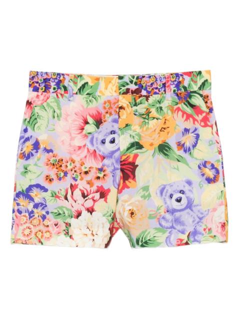 floral-teddy bear printed shorts