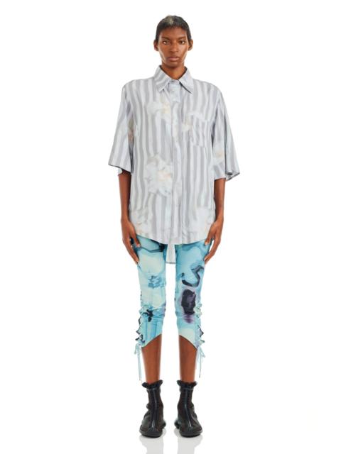 WASHED WAVY NAVY FLOWER STRIPE SUNNY BUTTON UP