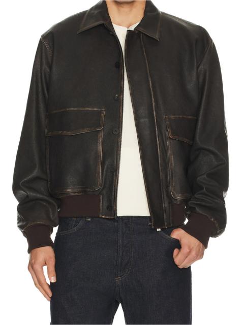 Distressed Leather Bomber Jacket