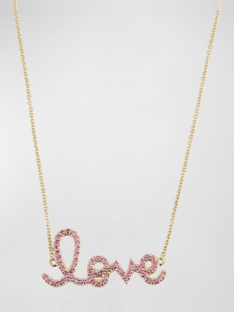14K Gold Medium Love Script Pink Sapphire Necklace