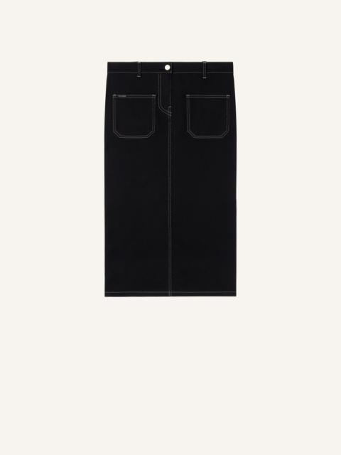 2-POCKET TOPSTITCHED DENIM MIDI SKIRT