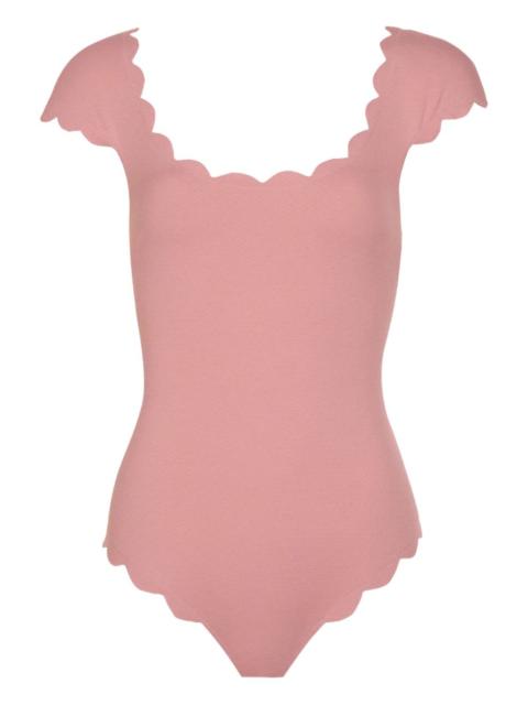 scalloped short-sleeve swimsuit