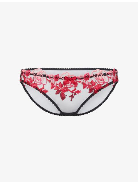 Callypso Floral-Embroidered Mesh Briefs