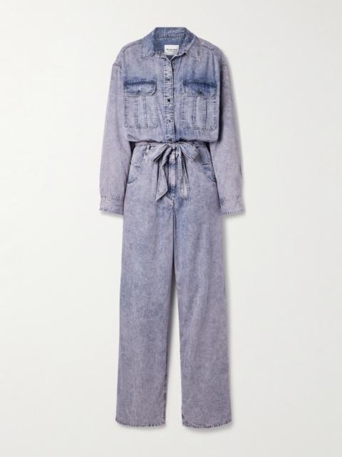 Paige Belted Acid-wash Lyocell-chambray Jumpsuit