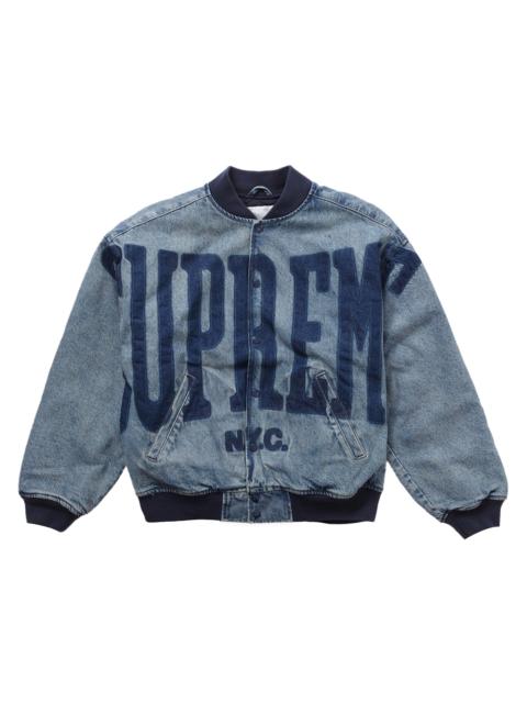 Supreme Washed Knockout Denim Varsity Jacket Washed Blue