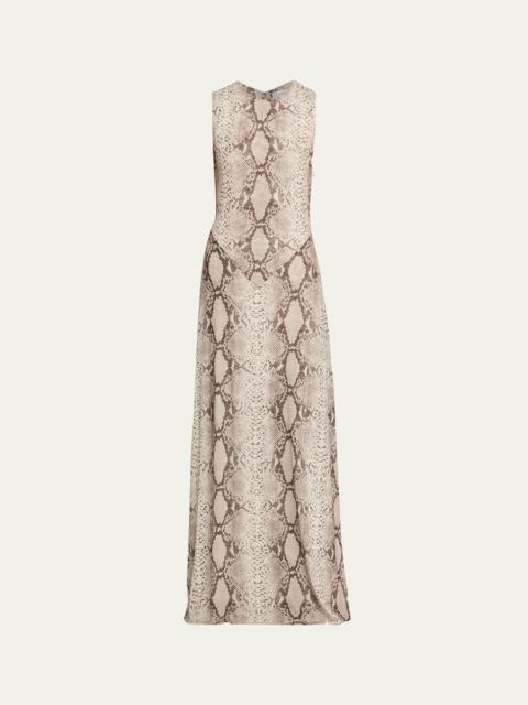 Uzina Sleeveless Python-Print Maxi Dress