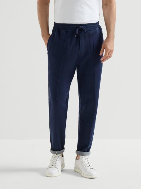 Cotton, cashmere and silk French terry double cloth trousers with Crête detail