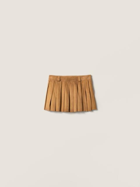 Pleated waxed suede mini-skirt