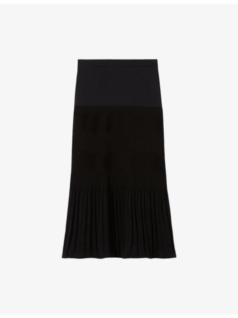 Two-Tone Pleated Woven Midi Skirt