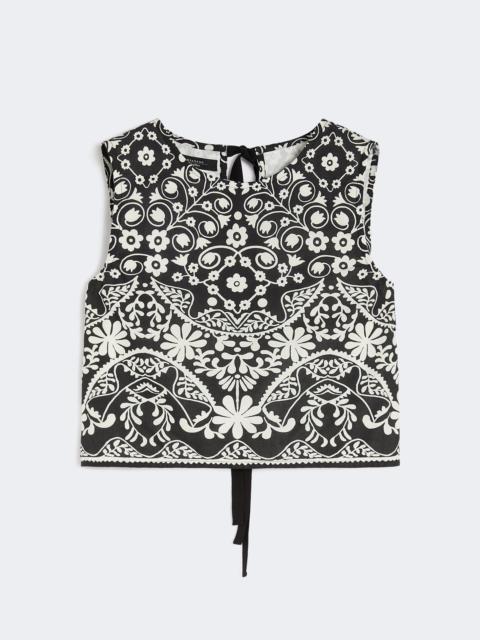 Printed cotton crop top - BLACK