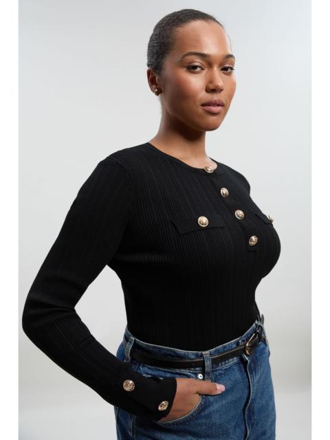 Forever Plus Size Military Trim Rib Long Sleeve Knit Top