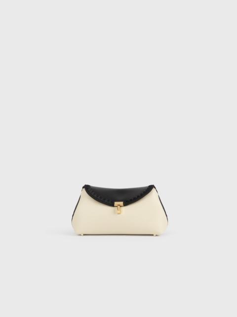 Mini T-lock embroidered leather clutch black/milk