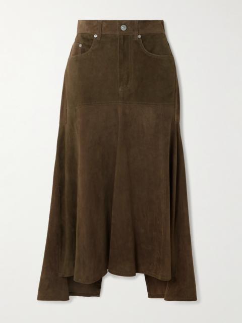Paneled Suede Midi Skirt