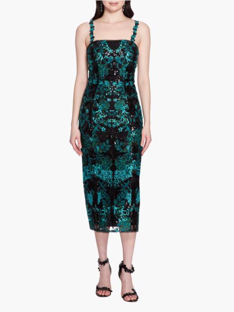 EMBROIDERED SEQUIN TEA-LENGTH  MIDI GOWN