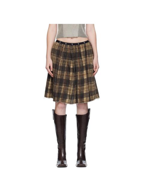 Brown Knee-Length Kilt Reversible Midi Skirt