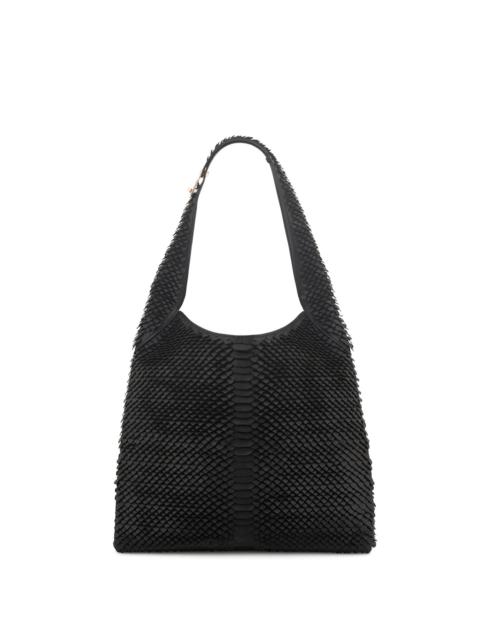 Large Hobo Bag in Black Leather Snake Scales