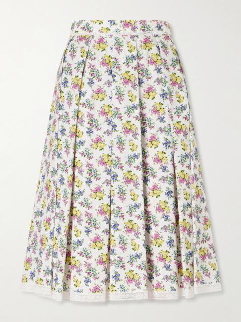 Pleated Floral-print Cotton-poplin Midi Skirt