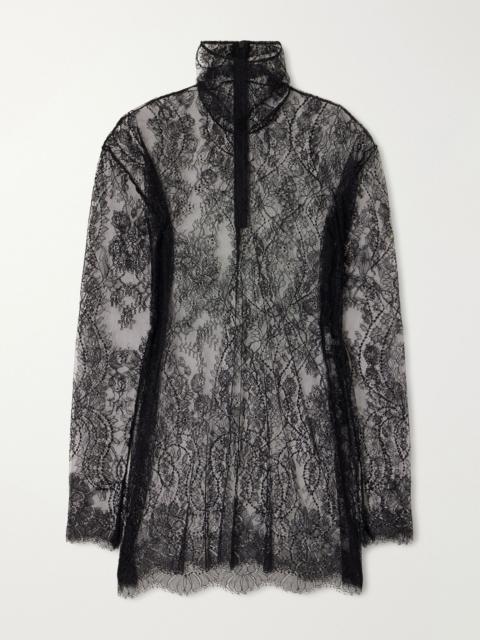 Chantilly lace turtleneck blouse Black