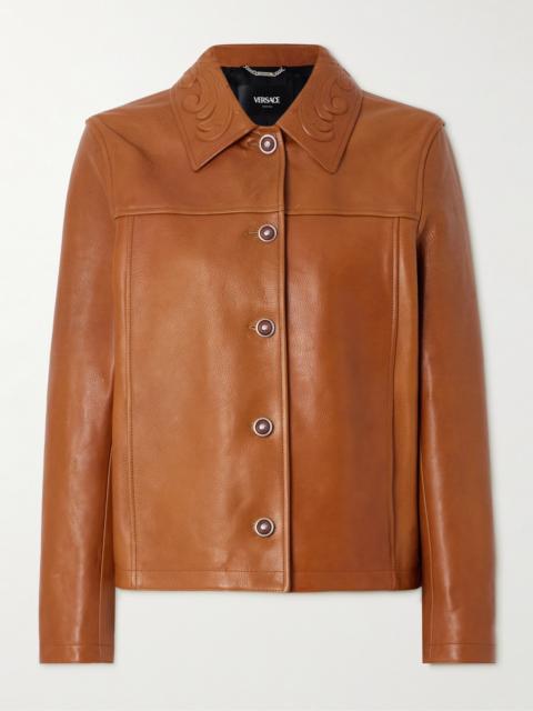 Debossed Paneled Textured-leather Jacket