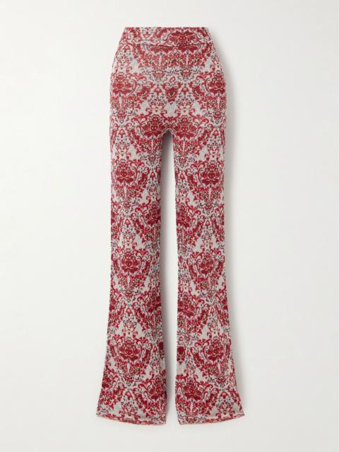 Metallic jacquard-knit flared pants Red