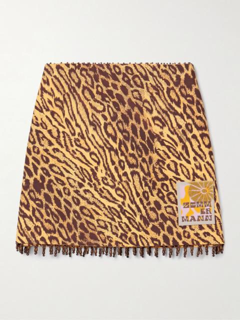 Coco bead-embellished appliquéd leopard-print cotton mini skirt Leopard print