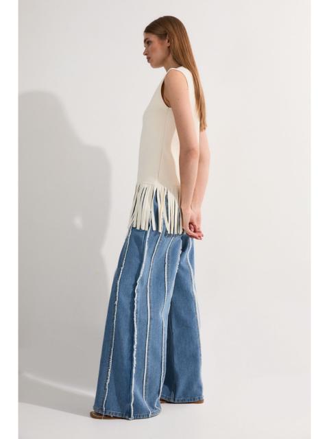 Denim Tassel Detail Wide Leg Jeans